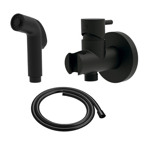Alt Tag: Хигиенен душ за вграждане M2323NM - Griferias Borras черен мат едноръкохватков комплект със слушалка, държач и 120см шлаух