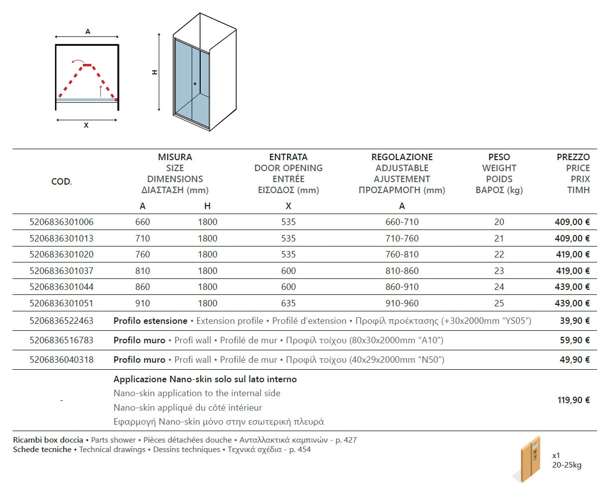 M4S - 76-81 СМ. - частичен мат стъклен параван за баня с две сгъваеми врати, хром алуминиев профил - KERANOVA онлайн магазин