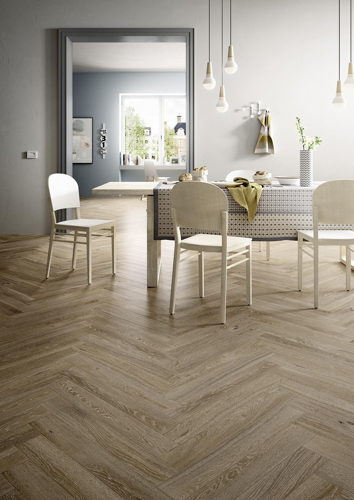 Серия Treverkcharme 10x70 - Marazzi гранитогрес имитация на дърво в интериор на баня и трапезария, онлайн магазин KERANOVA