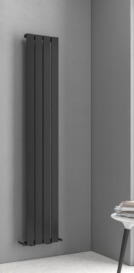 Черна лира Marcello Black 31х180 см. вертикален черен стоманен радиатор за баня 4 тръби, 565W, онлайн магазин KERANOVA