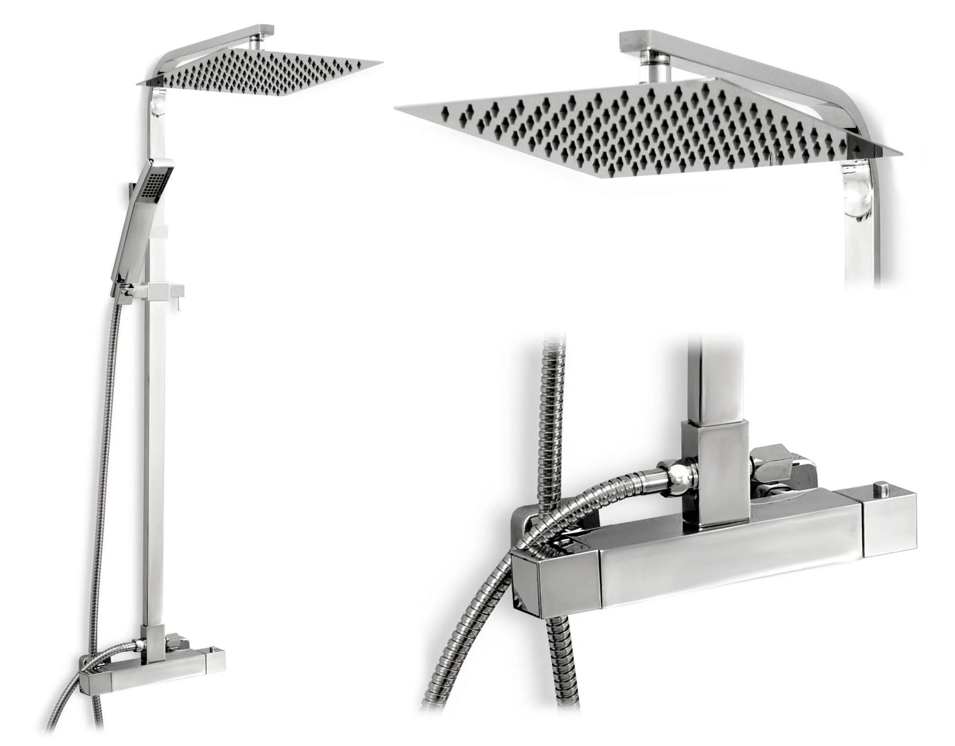 Комплект Fenix Chrome 2 - душ система с термостат, ултратънка 25x25 см пита и смесител KERANOVA