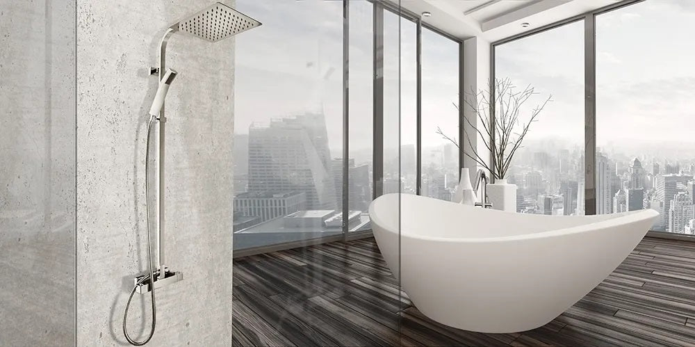 Комплект Fenix Chrome 2 - промо душ система с термостат, ултратънка душ пита 25x25 см и смесител Low за онлайн магазин KERANOVA