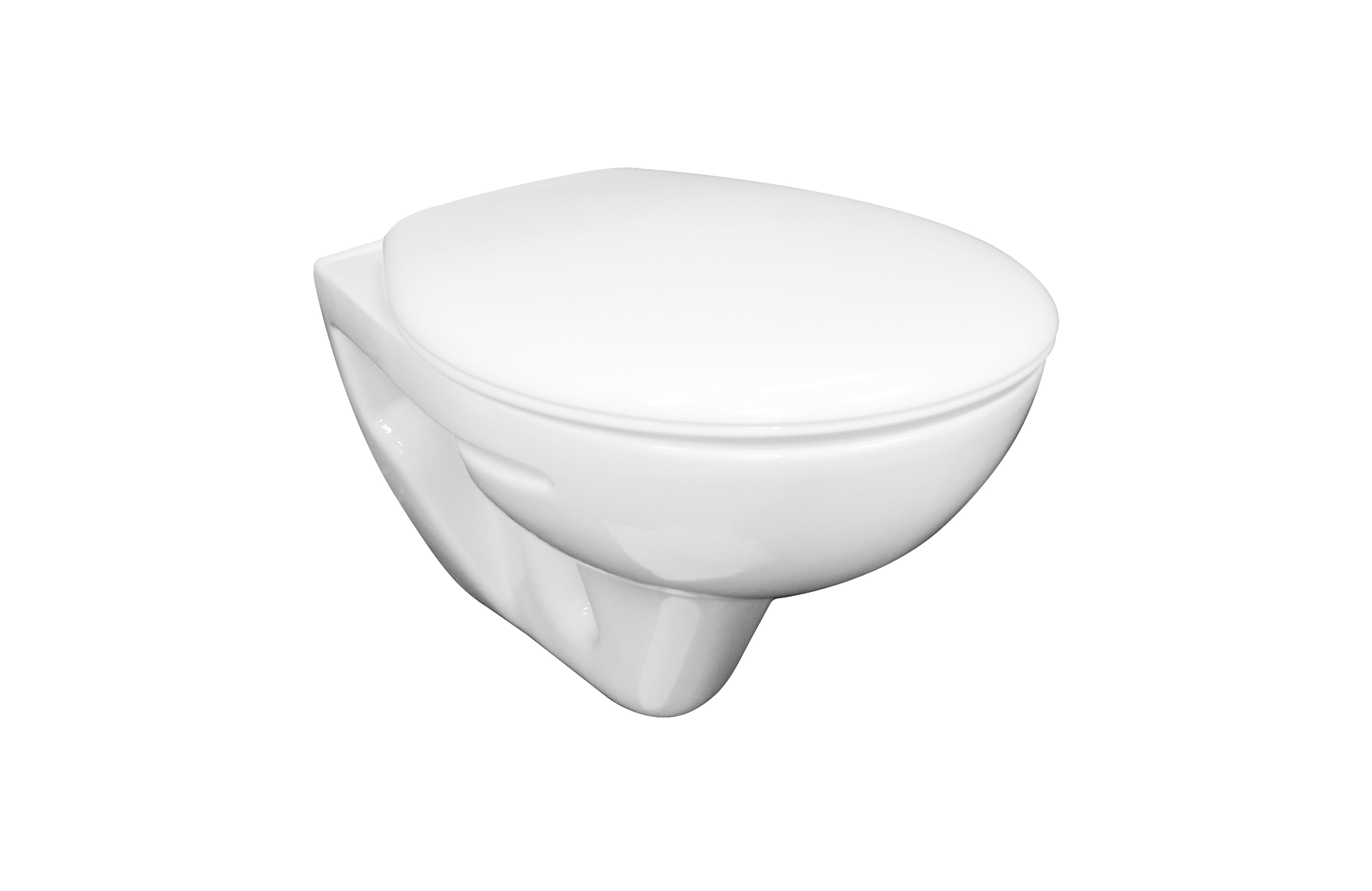 Комплект Eco Compact + Mira - Fayans бял стенен унитаз с капак, модерен компакт дизайн за онлайн магазин за обзавеждане KERANOVA