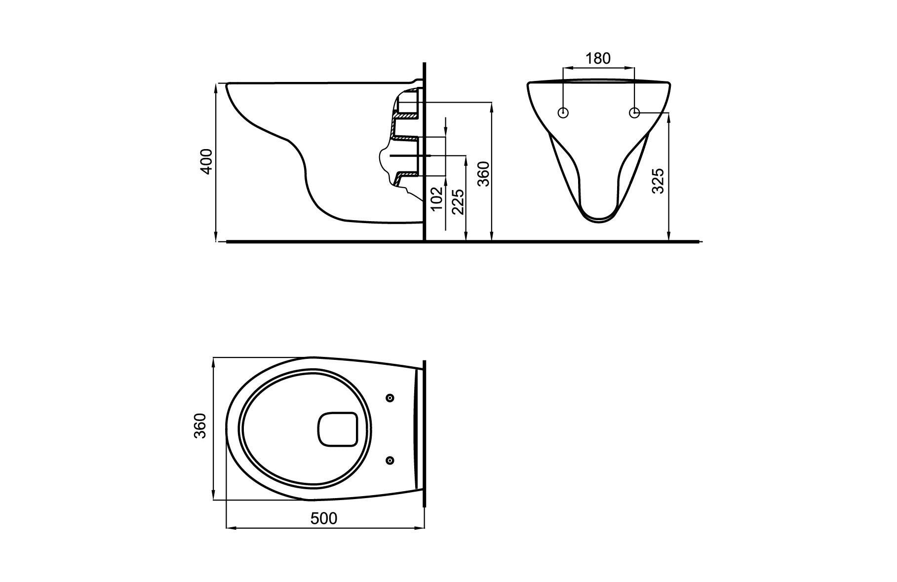 Комплект Eco Compact + Mira - Fayans схема размери тоалетна чиния 500x360 мм монтажна височина 400 мм онлайн магазин за бани KERANOVA