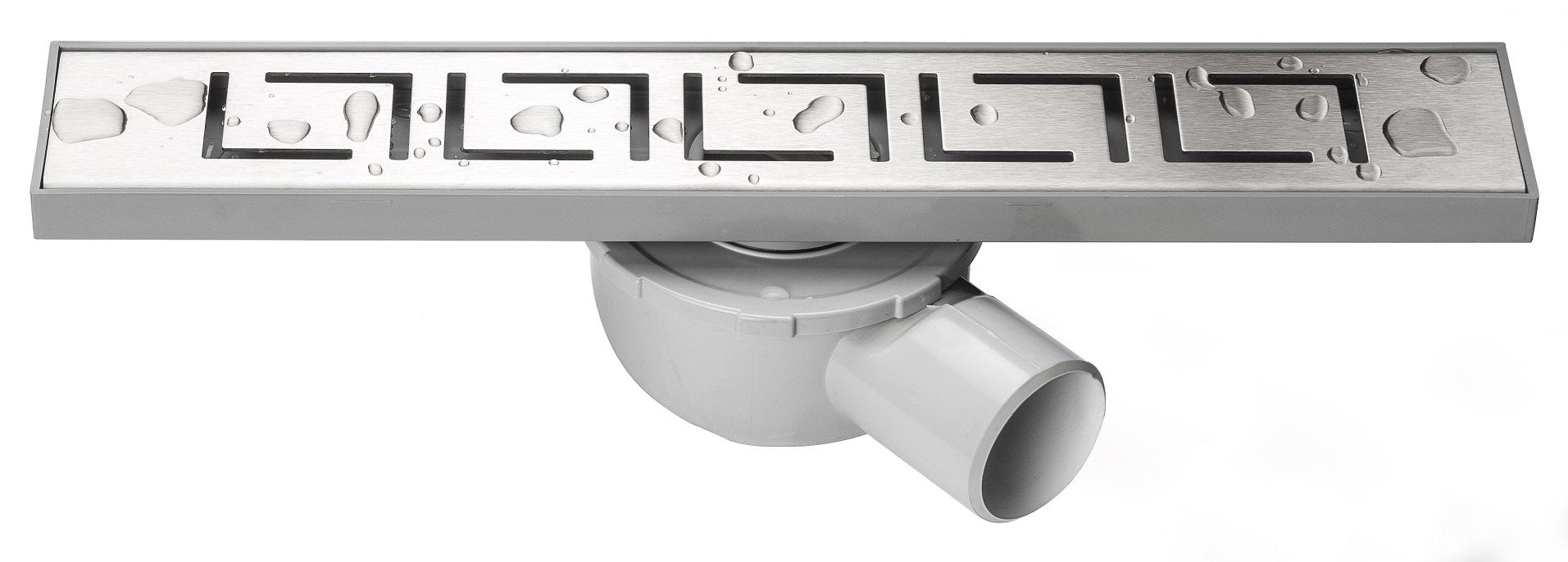 Линеен сифон Mira 40 и 60 см. – неръждаема решетка вълни/версаче, ПВЦ тяло, воден затвор, изход Ф50, KERANOVA онлайн магазин