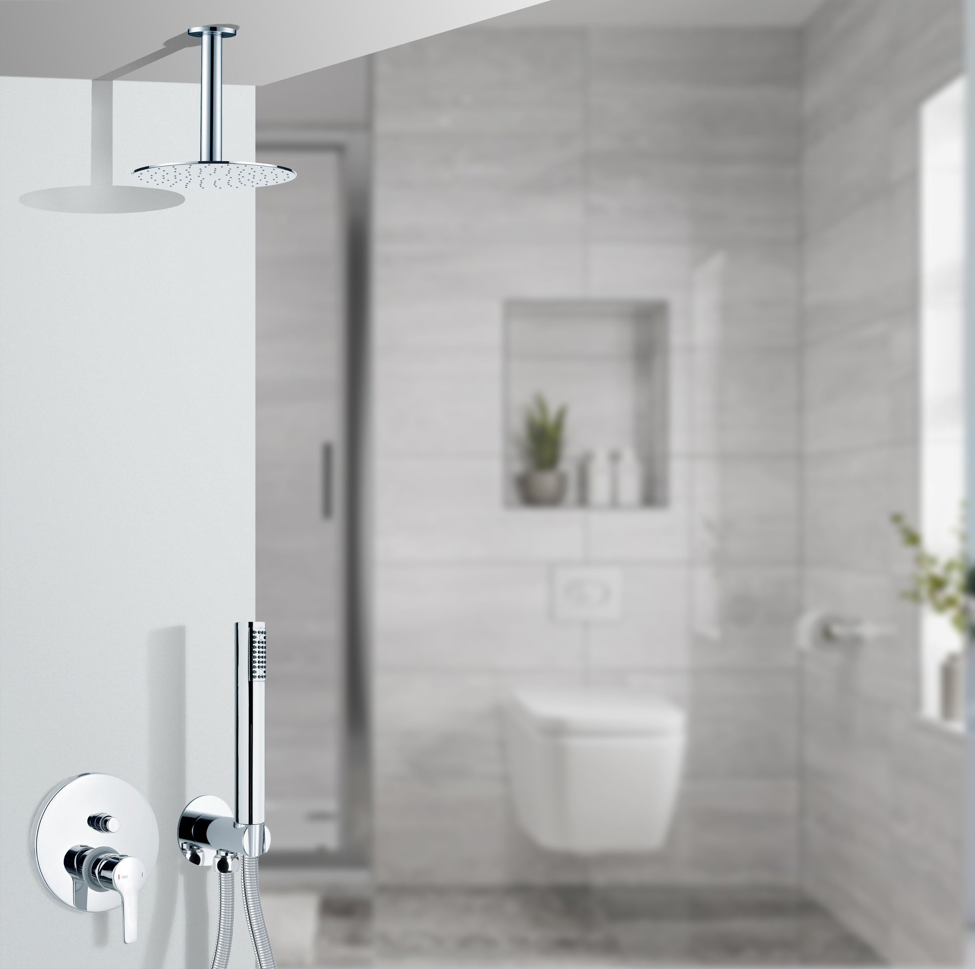 Вграден сет Miro Alpi с рамо от тавана - душ комплект Miro, таванно рамо 20см, ръчен душ и смесител за вграждане, KERANOVA