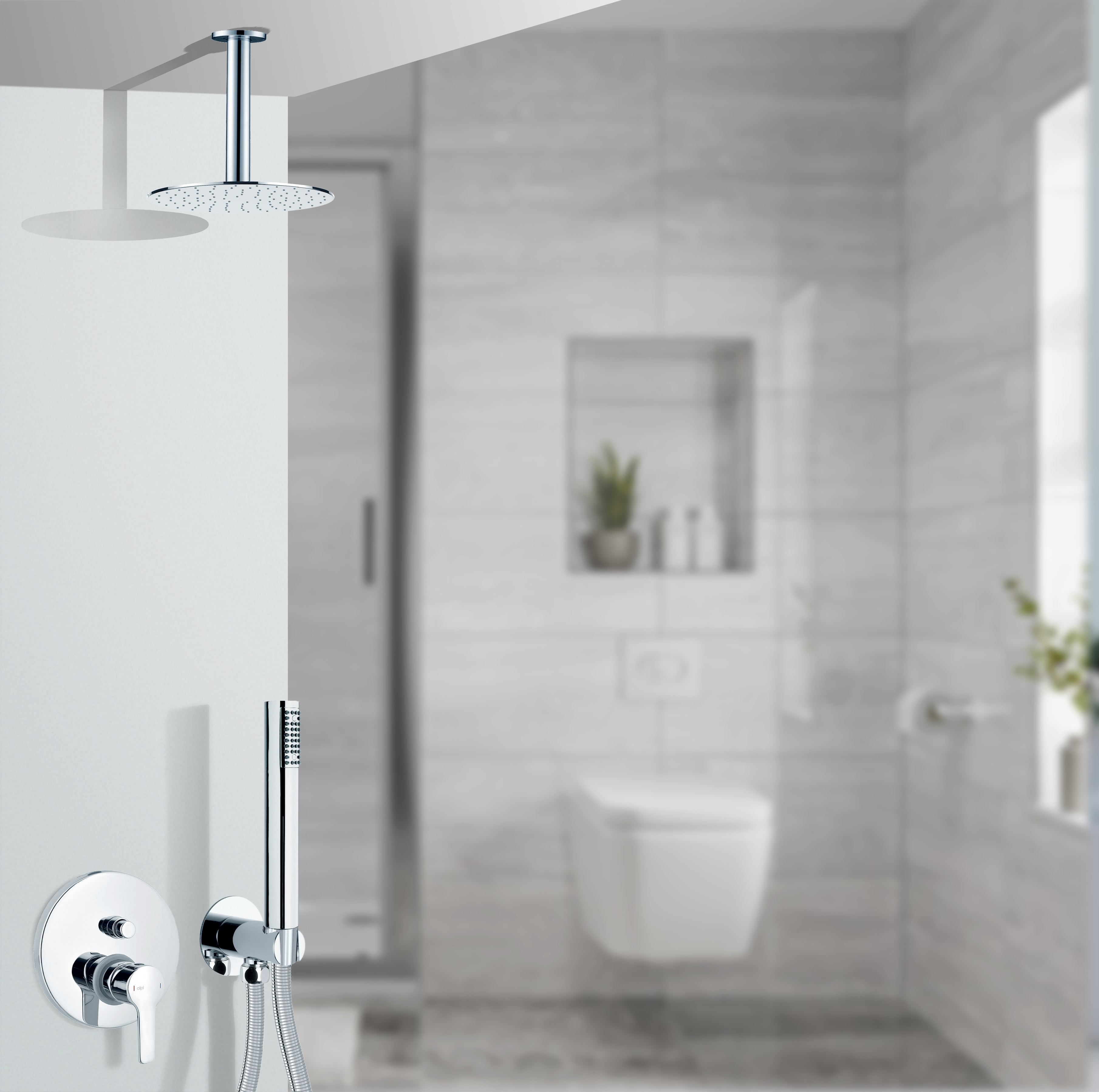 Вграден сет Miro Alpi с рамо от тавана - душ комплект Miro, таванно рамо 20см, ръчен душ и смесител за вграждане, KERANOVA