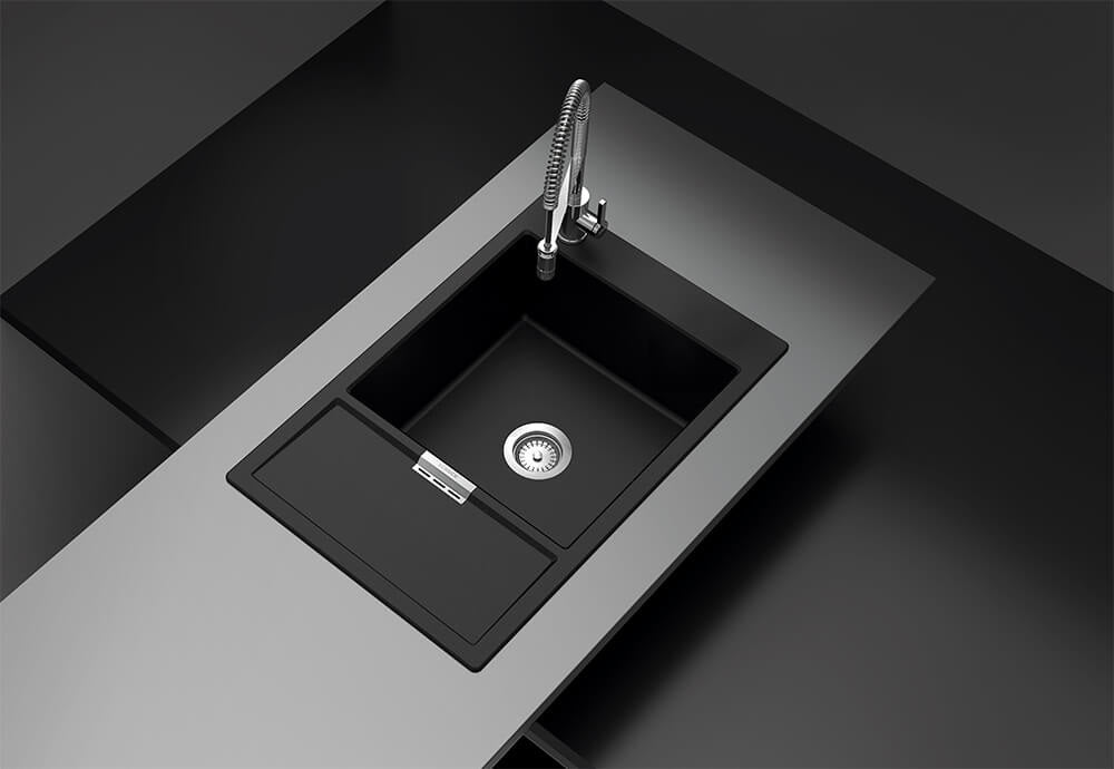 Гранитна мивка Schock Mono D100XS - 8 цвята в черен тон, компактен дизайн Cristadur, размери 78x51 см за шкаф 60 см - KERANOVA