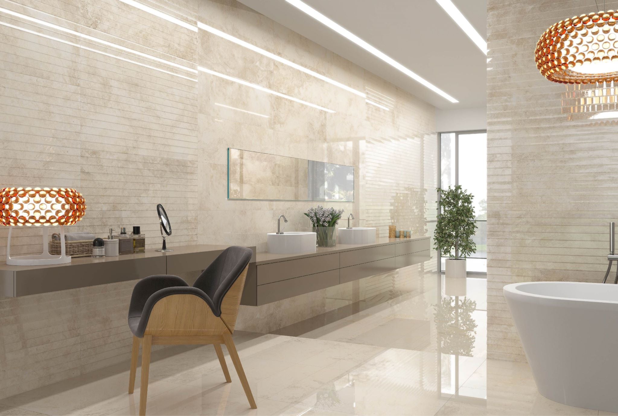 Marbeline  40x120 - Newker бежови мраморни плочки 40x120 за баня от KERANOVA, елегантен луксозен дизайн
