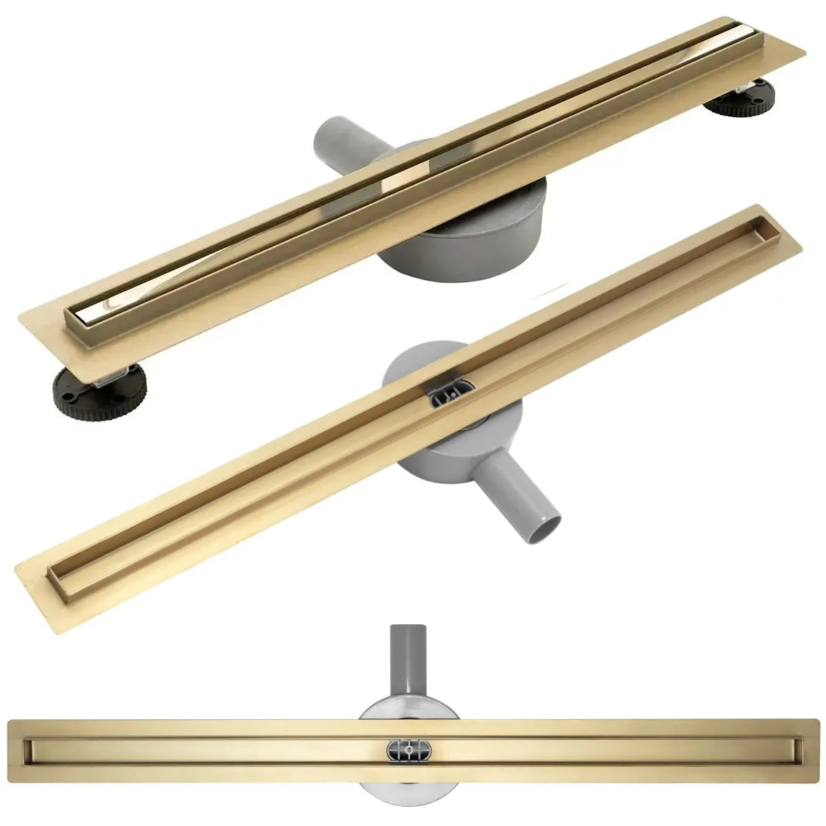 Neo Slim Mirror Gold Pro 60,70,80,90 и 100 см. - линеен сифон за баня със златна декоративна решетка, онлайн магазин KERANOVA