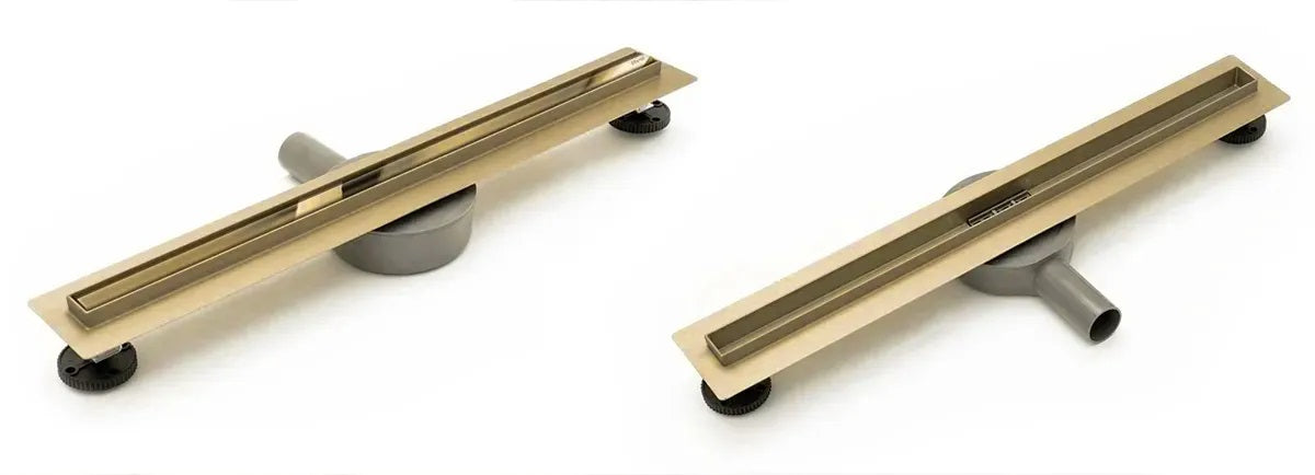 Neo Slim Mirror Gold Pro 60,70,80,90 и 100 см. линeен сифон за баня с тънка златна декоративна решетка - KERANOVA онлайн магазин