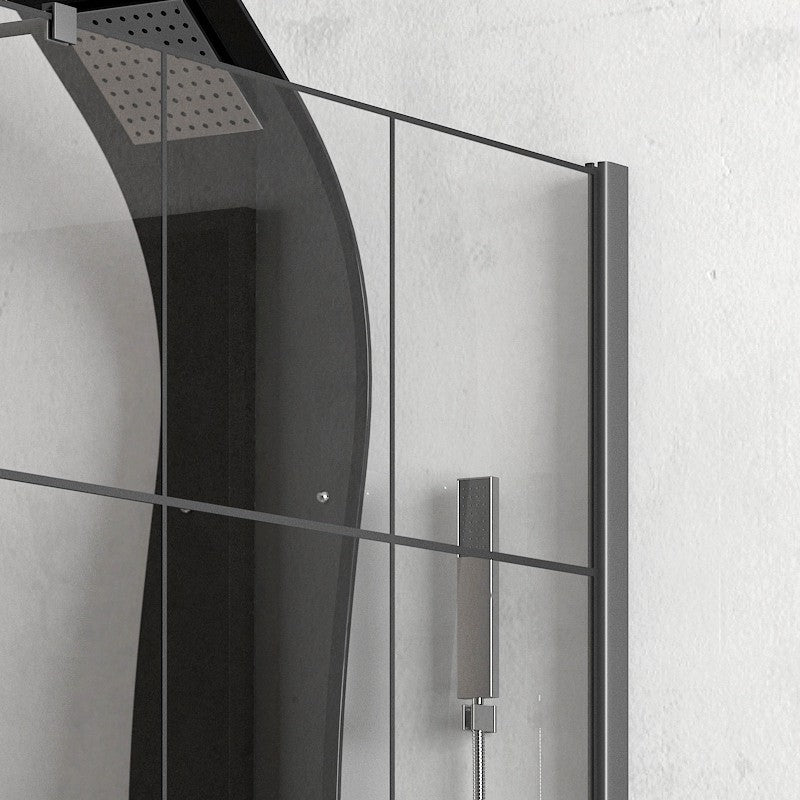 Душ кабина с врата Nero Box - 80х80 см. черна алуминиева панта и профил, 6 мм частично матово закалено стъкло, анти-калк опция – KERANOVA