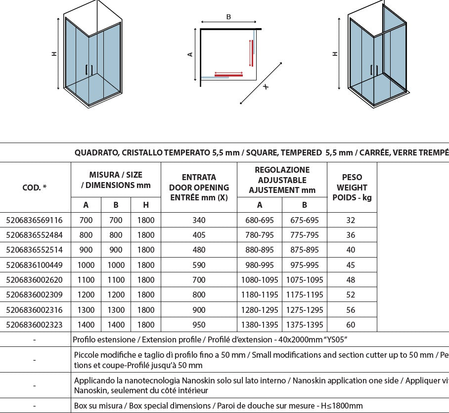 Душ кабина New Flora 100 - 100x100 см. квадратна душ кабина 5,5 мм прозрачно закалено стъкло хром профил KERANOVA