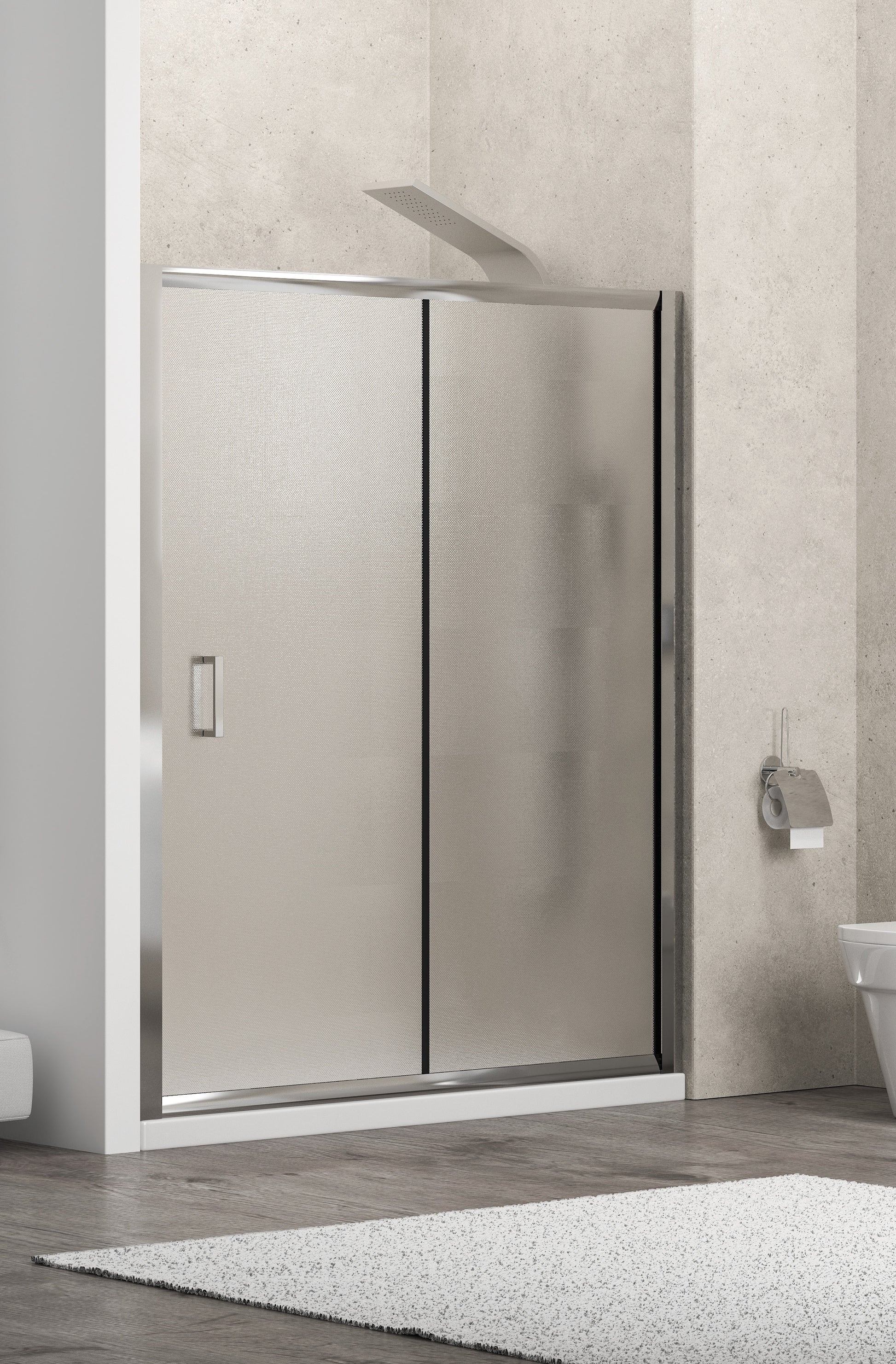 New Flora 500 - 130 см. Мат стъкло душ параван с една плъзгаща се врата, хромиран алуминиев профил и матирано 5,5 мм стъкло - KERANOVA