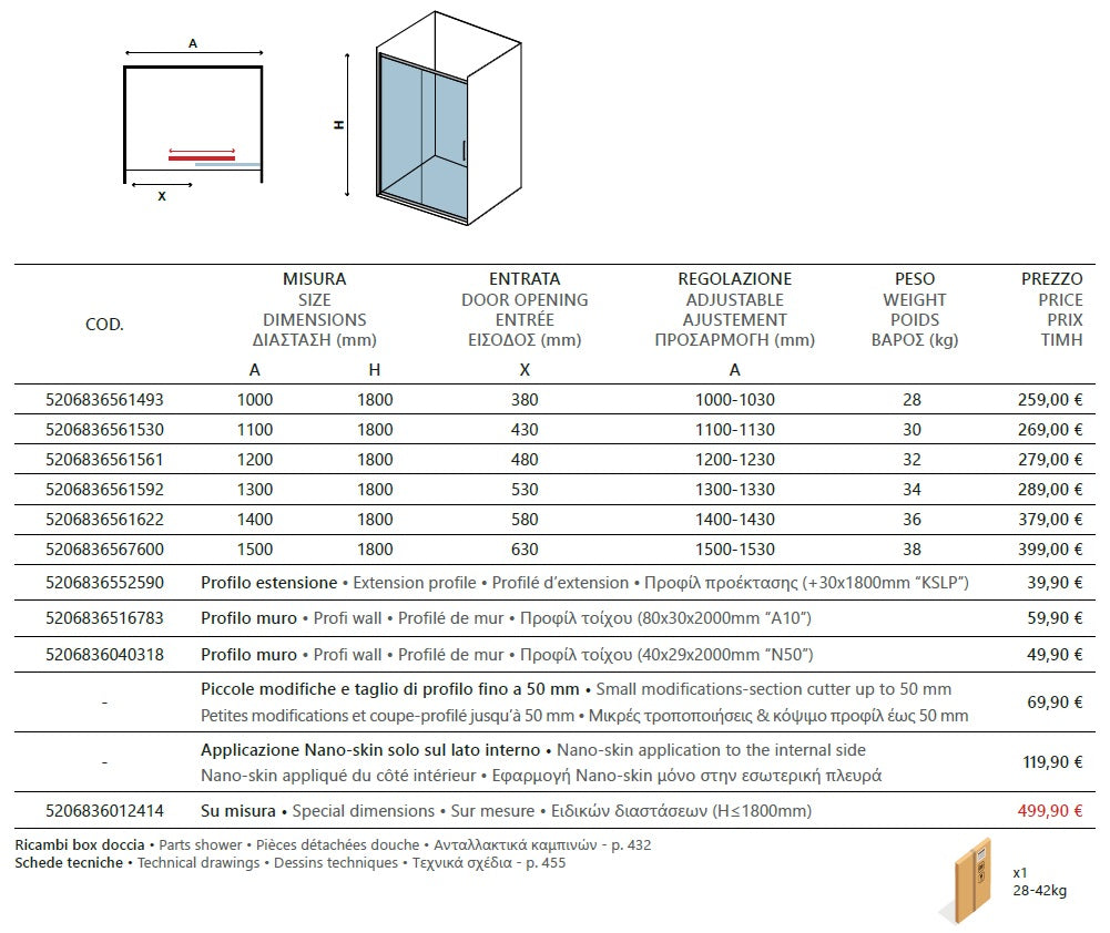 New Flora 500 - 140 см. Мат стъкло душ параван с една плъзгаща врата, регулируем профил 140-143 см, KERANOVA онлайн магазин