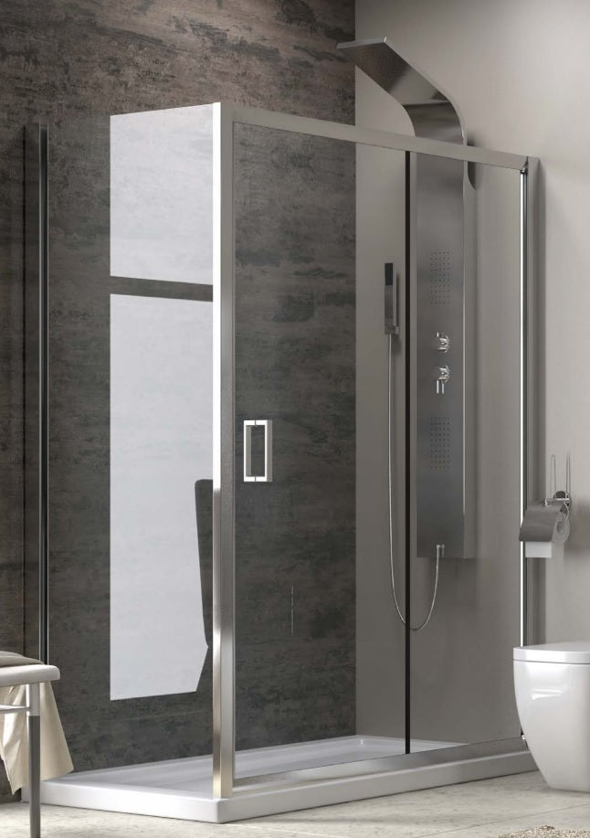 New Flora 500 SN10 - 90х140 асиметрична душ кабина с 5,5 мм закалено стъкло, магнитен уплътнител, алуминиев профил - KERANOVA онлайн магазин