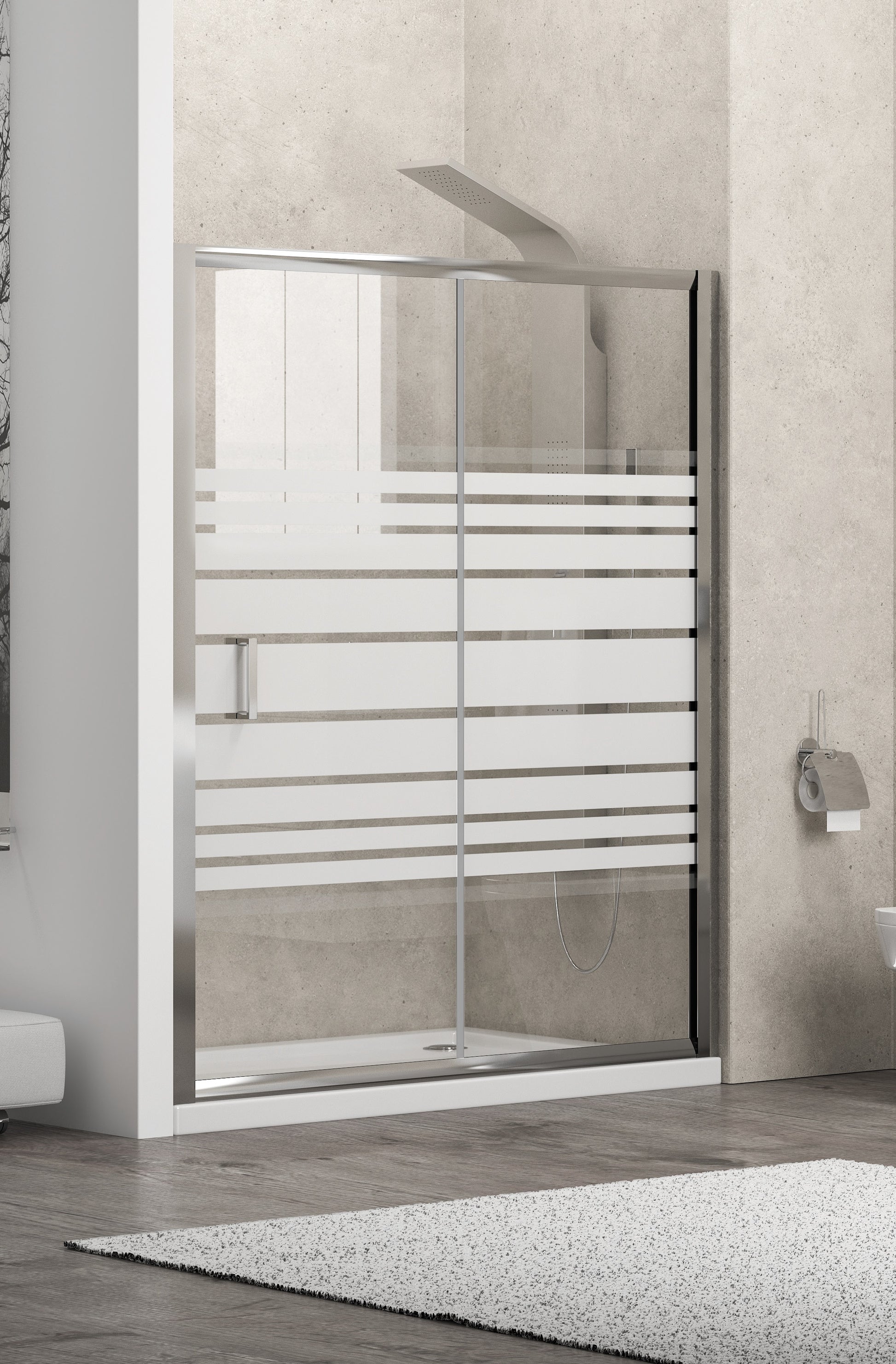 New Flora 500 - 150 см. Частичен мат душ параван с една плъзгаща се врата, хромиран алуминиев профил, 5,5 мм стъкло за KERANOVA онлайн магазин