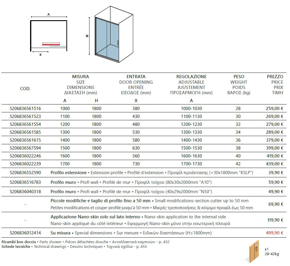 New Flora 500 - 160 см. Частичен мат душ параван с една плъзгаща врата, хромиран профил, 5.5 мм стъкло, онлайн магазин KERANOVA