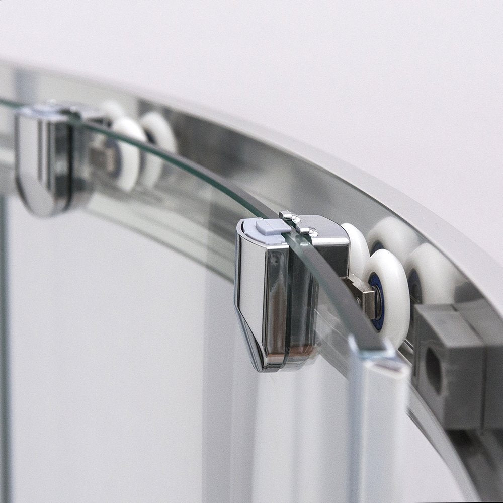 Овална душ кабина с плъзгане GO PRO 90x90 см. детайл на двойни ролки и алуминиев профил за онлайн магазин KERANOVA