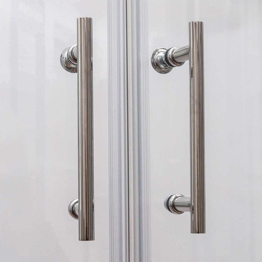 Овална душ кабина с плъзгане GO PRO 90x90 см. – хромирани дръжки на стъклена врата, онлайн магазин за обзавеждане за бани KERANOVA