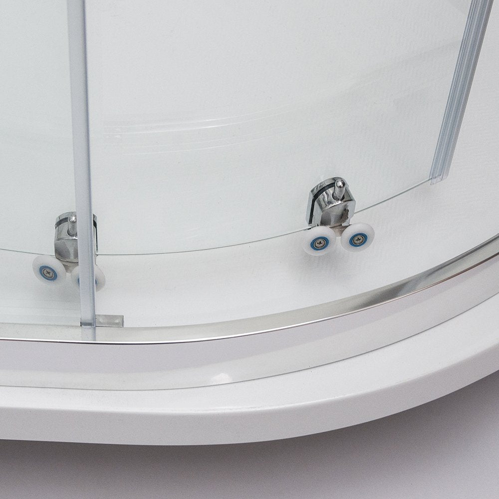 Овална душ кабина с плъзгане GO PRO 90x90 см. детайл на двойни ролки с easy clean система и алуминиев профил - KERANOVA онлайн магазин