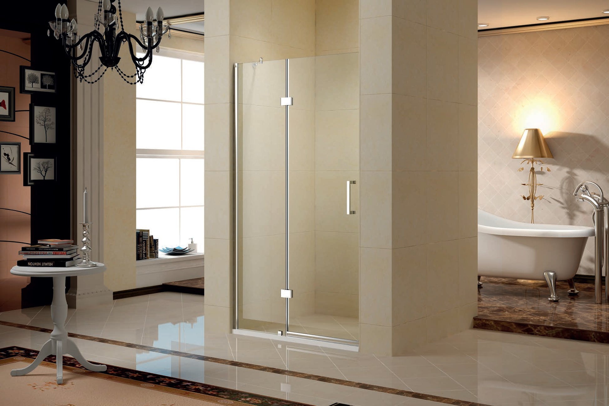 ON 400 - 90x195 СМ. стъклен параван за баня с една отваряема и една стационарна част, хромирани профили, 6 мм закалено стъкло, KERANOVA