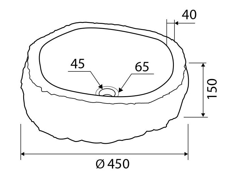 Каменна мивка Onyx SPSO от естествен камък, ръчна изработка, Ø450 мм, височина 150 мм, онлайн магазин за обзавеждане за бани KERANOVA