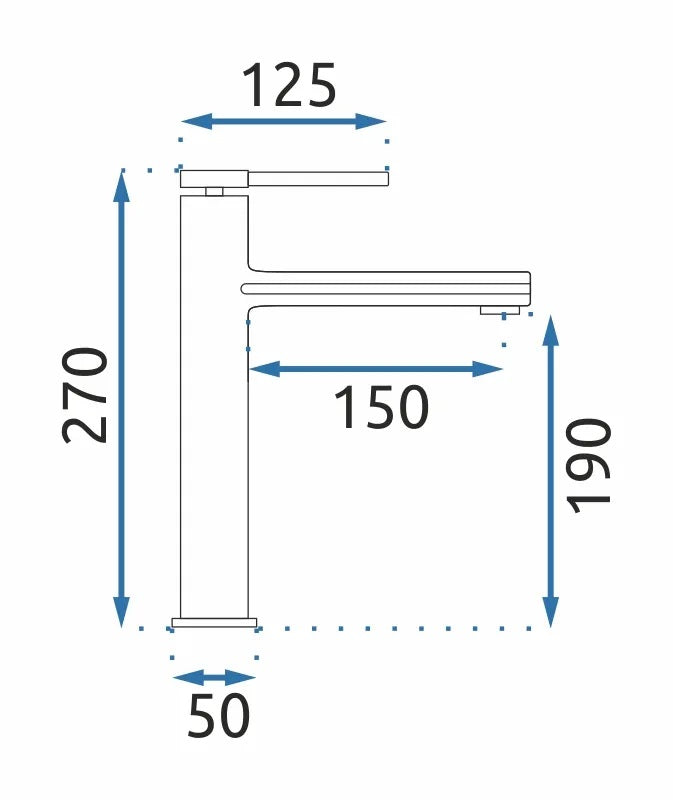 Комплект Oval Black - техническа схема смесител висок размери 270x190x150 мм за баня KERANOVA онлайн магазин