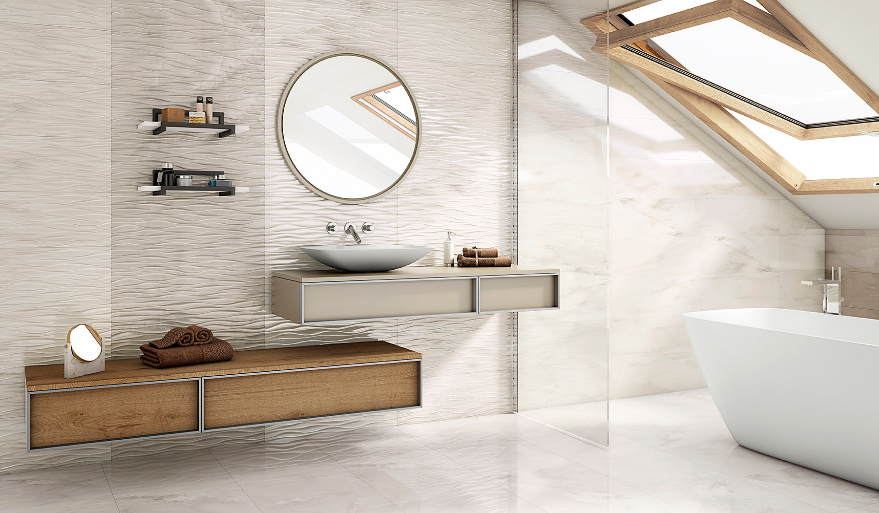 Баня Olimpia 25x73 - Ceracasa: елегантна испанска гланцирана плочка в модерен санитарен интериор, онлайн магазин KERANOVA