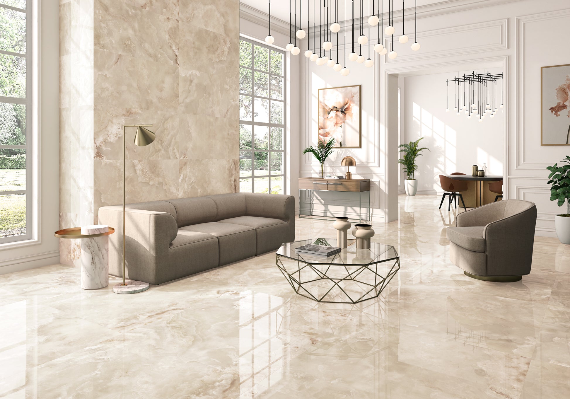 Onix Polished 60x120 ITT Ceramic полиран гранитогрес в елегантна дневна за баня и интериор - онлайн магазин KERANOVA