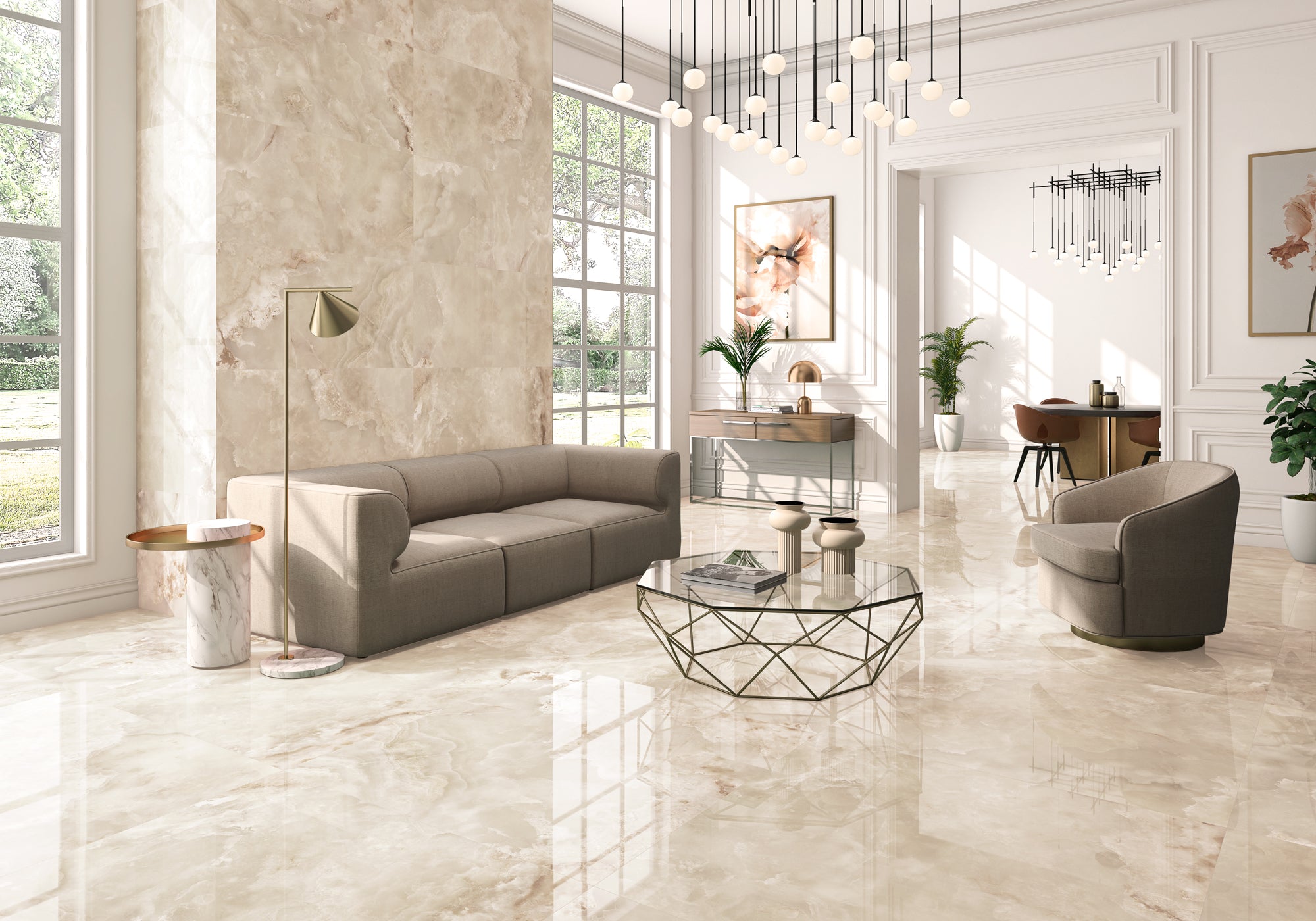 Onix Polished 60x120 ITT Ceramic полиран гранитогрес в елегантна дневна за баня и интериор - онлайн магазин KERANOVA