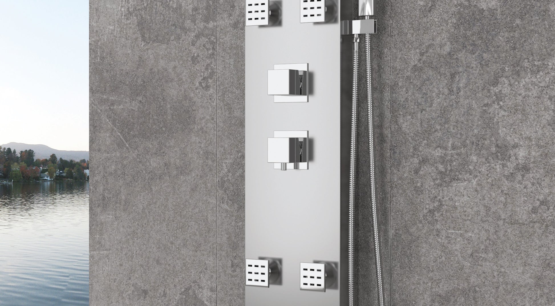 Хидромасажен душ панел Thalia от ABS с каскаден душ и 6 регулируеми хидромасажни дюзи — онлайн магазин за обзавеждане за бани KERANOVA