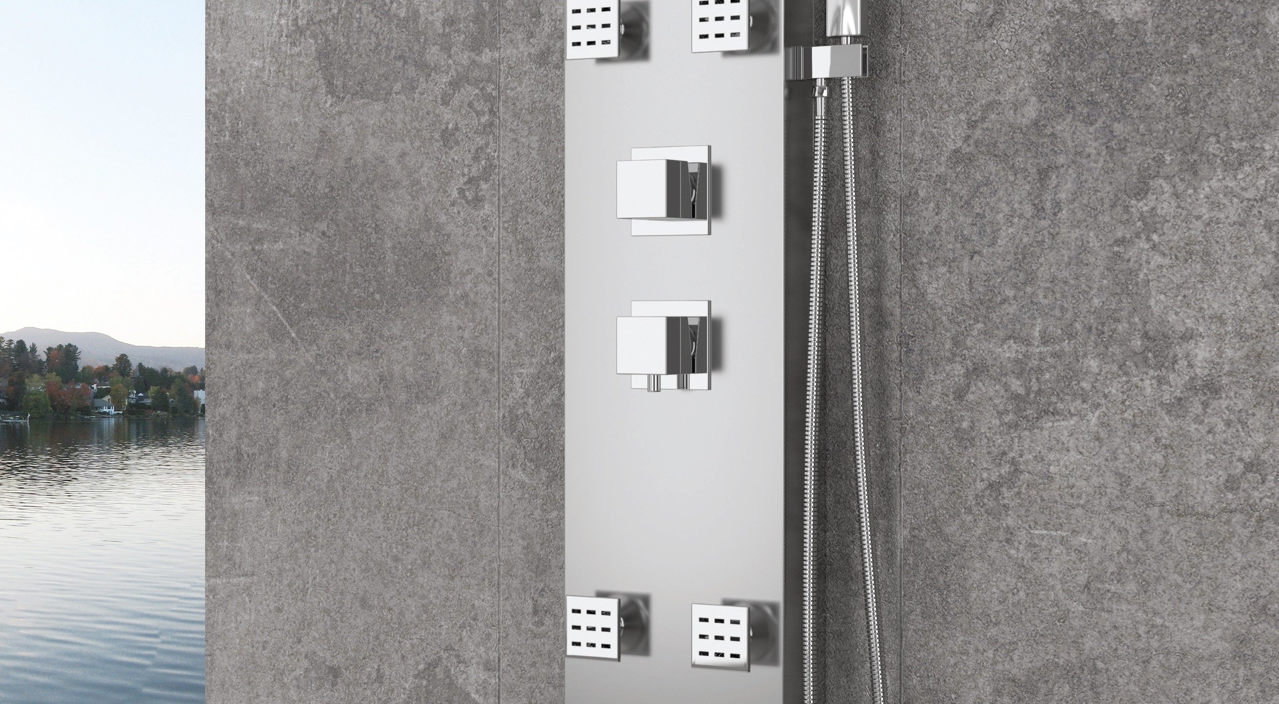 Хидромасажен душ панел Thalia от ABS с каскаден душ и 6 регулируеми хидромасажни дюзи — онлайн магазин за обзавеждане за бани KERANOVA