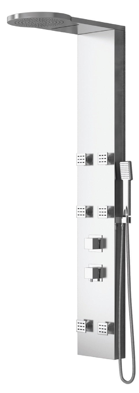 Хидромасажен душ панел Thalia бял ABS с каскаден душ, 6 регулируеми хидромасажни дюзи, ръчен душ - KERANOVA