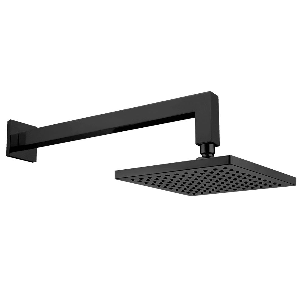 Вграден сет Tiera Black квадратен водоспестяващ душ 20x20 см с черен PVD държач и извеждаща тръба - онлайн магазин KERANOVA