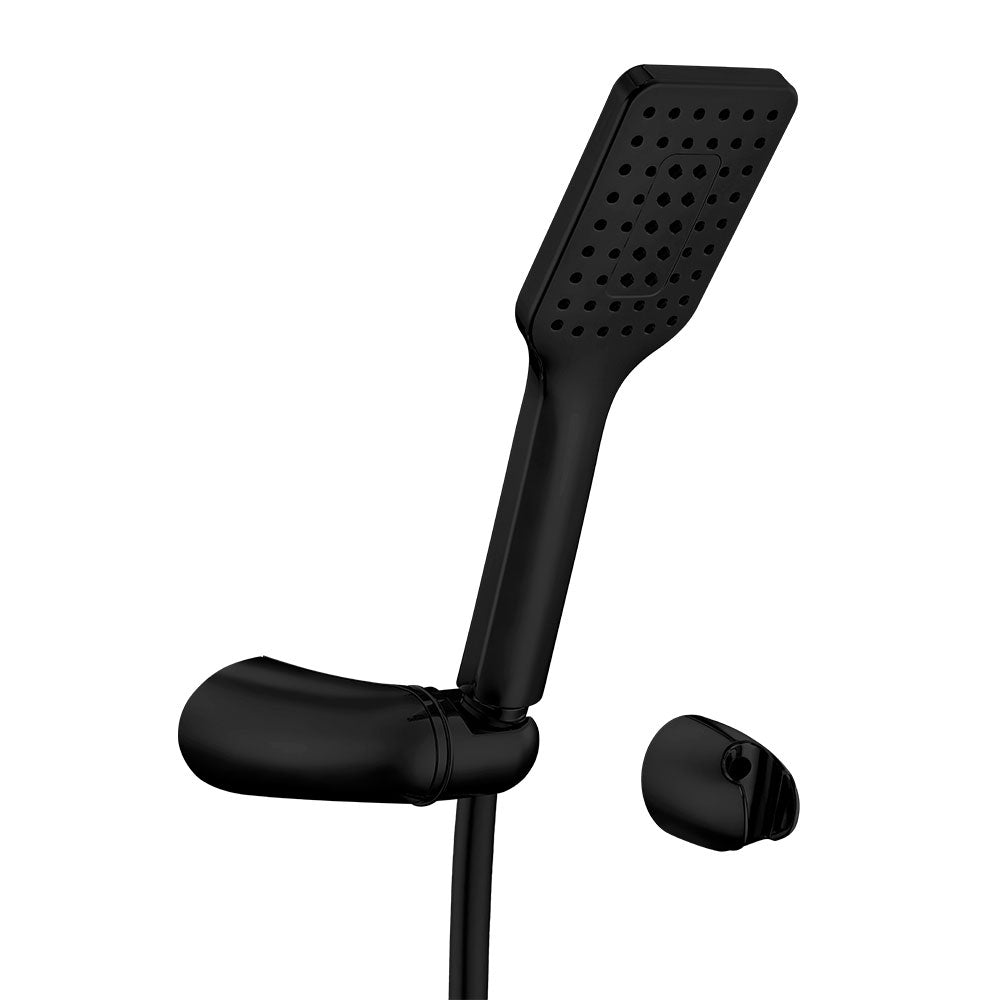 Вграден сет Tiera Black – черен подвижен квадратен душ, шлаух и стенен държач за баня, KERANOVA