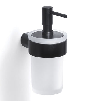 PI81-14 диспенсър за сапун стенен матов черен с матирано стъкло – онлайн магазин за обзавеждане за бани KERANOVA
