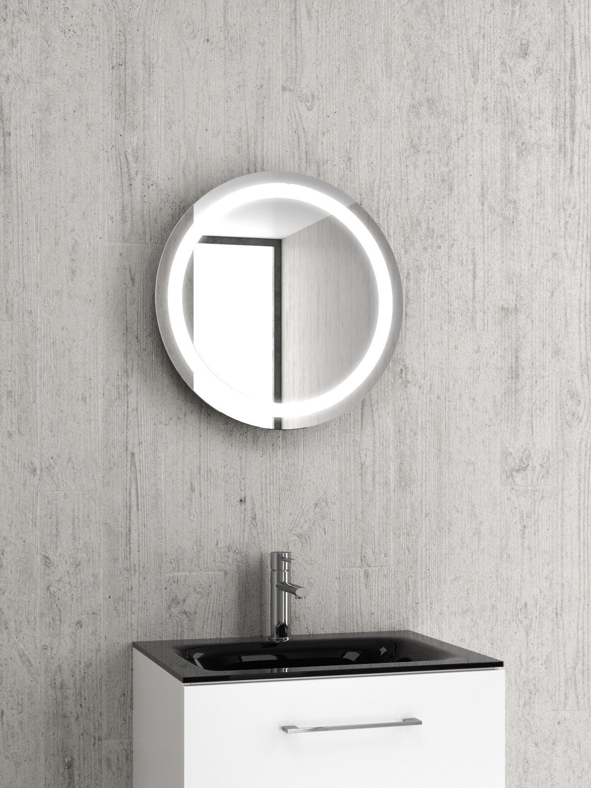 Огледален шкаф с осветление PIC012 - кръгъл огледален шкаф с LED осветление 6400K, неръждаема стомана, IP67 за баня - KERANOVA онлайн магазин