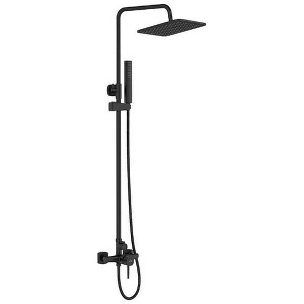 Душ колона Pola Black - Laveo черна матова с душ пита 20x20 см, ръчен душ, телескопична стойка 94-138.5 см, онлайн магазин KERANOVA