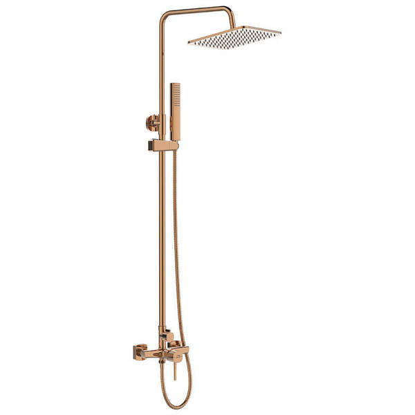Душ колона Pola Rose Gold - Laveo в розово-златно с квадратен горен душ 20x20 см, ръчен душ и месингов смесител за баня - KERANOVA