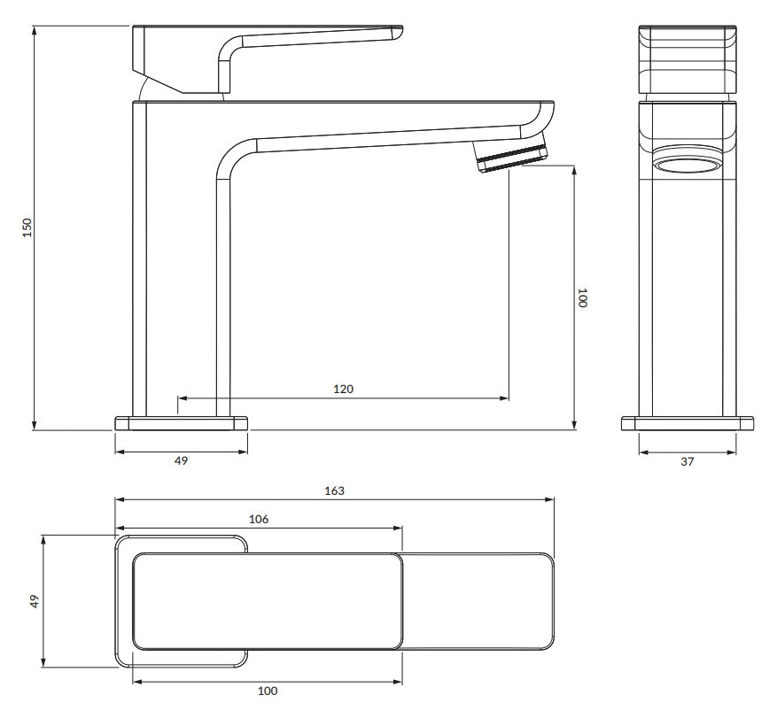 Смесител за мивка Omnires Parma Chrome – чертеж с размери, хром, височина 150 мм, изход 12 см, KERANOVA онлайн магазин