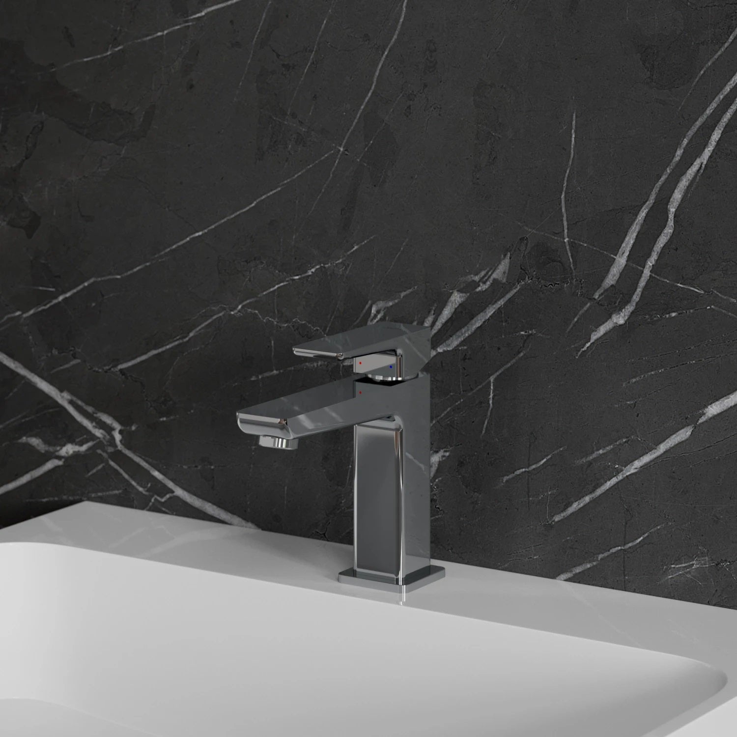 Смесител за мивка Omnires Parma Chrome стоящ хром, чучур 12 см, керамичен механизъм, онлайн магазин KERANOVA