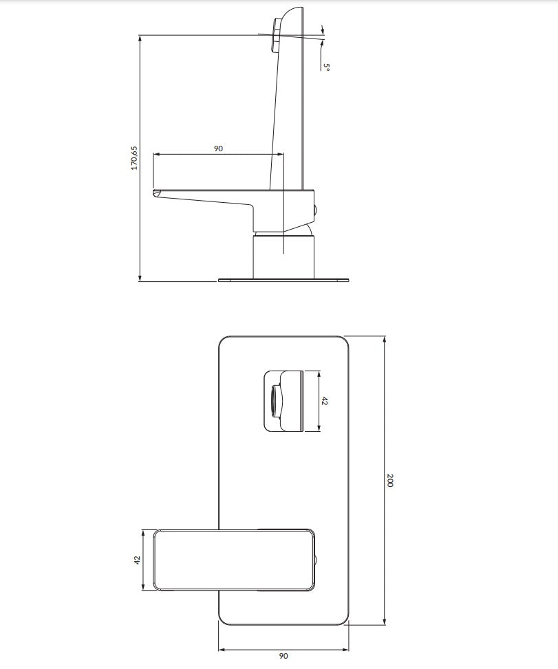 Вграден смесител за мивка Omnires Parma Chrome чертеж с размери, хром, дължина чучур 17 см, минимална вграждане 4.5 см, KERANOVA