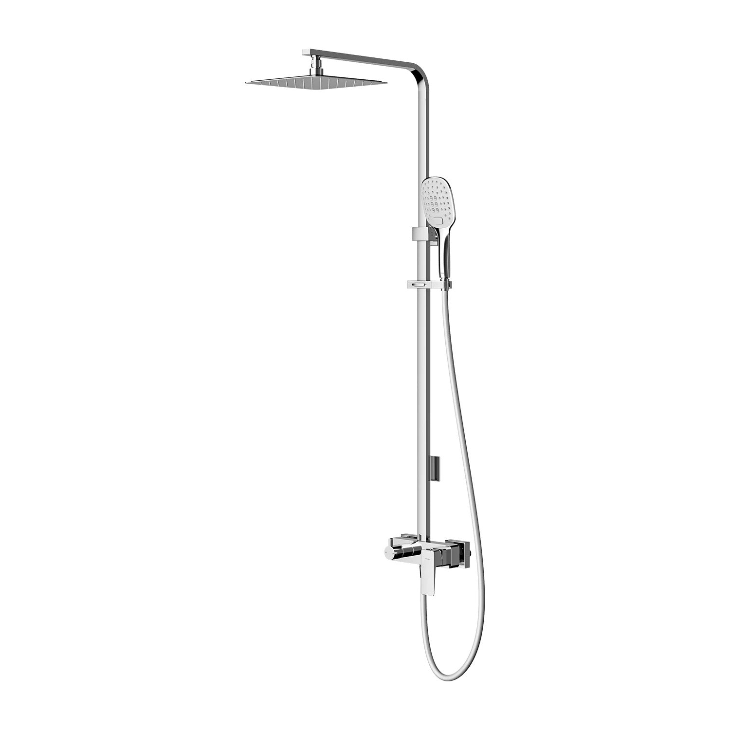 Душ колона Omnires Parma Chrome хром, квадратна месингова душ глава 25x25 см, ръчен душ 3 функции, шлаух 150 см - KERANOVA