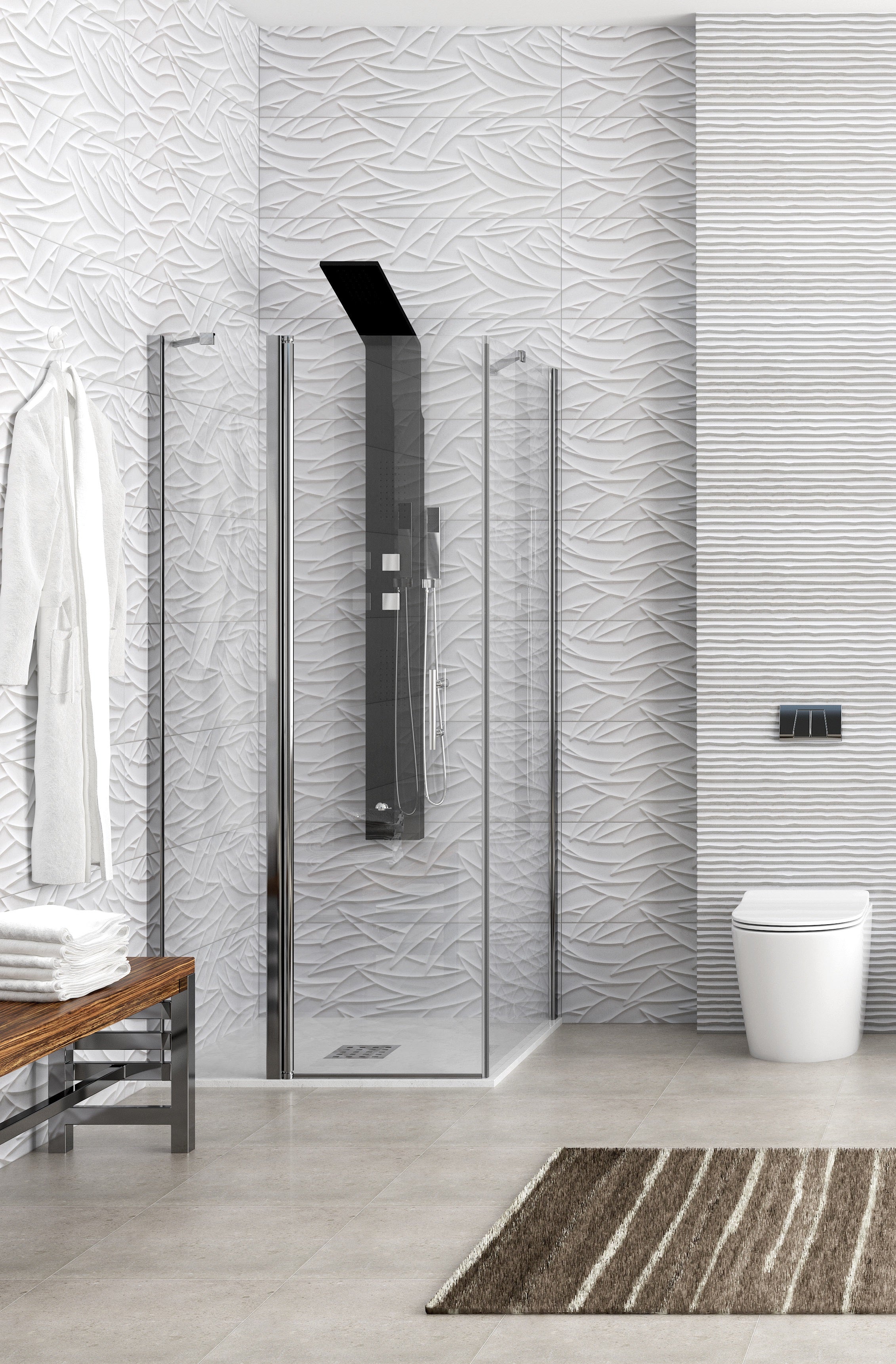 Panex100 Free1 - 80х120 см. - врата и фикс луксозна душ кабина с една отваряема врата и две фиксирани стъкла за онлайн магазин KERANOVA