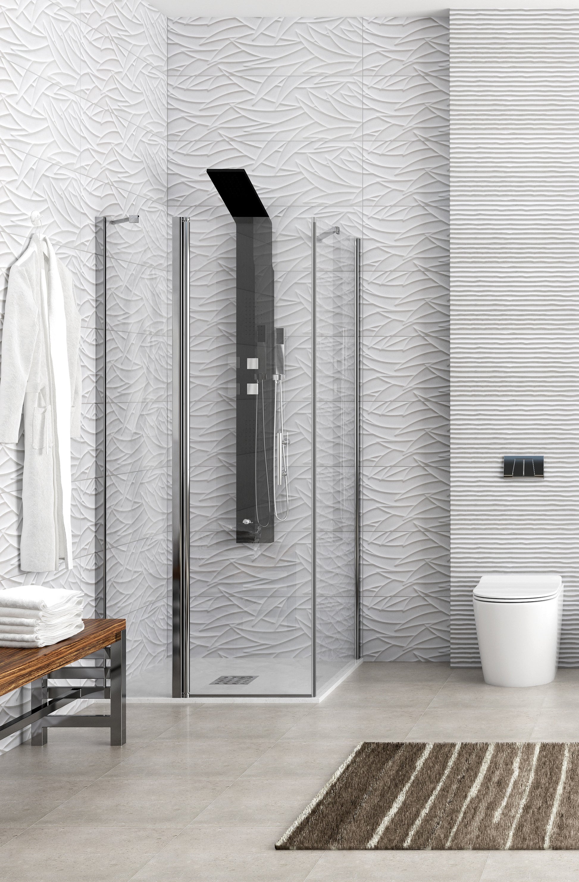 Panex100 Free1 - 70х120 см. - врата и фикс луксозна душ кабина с една врата и две фиксирани стъкла, 6 мм закалено стъкло, KERANOVA