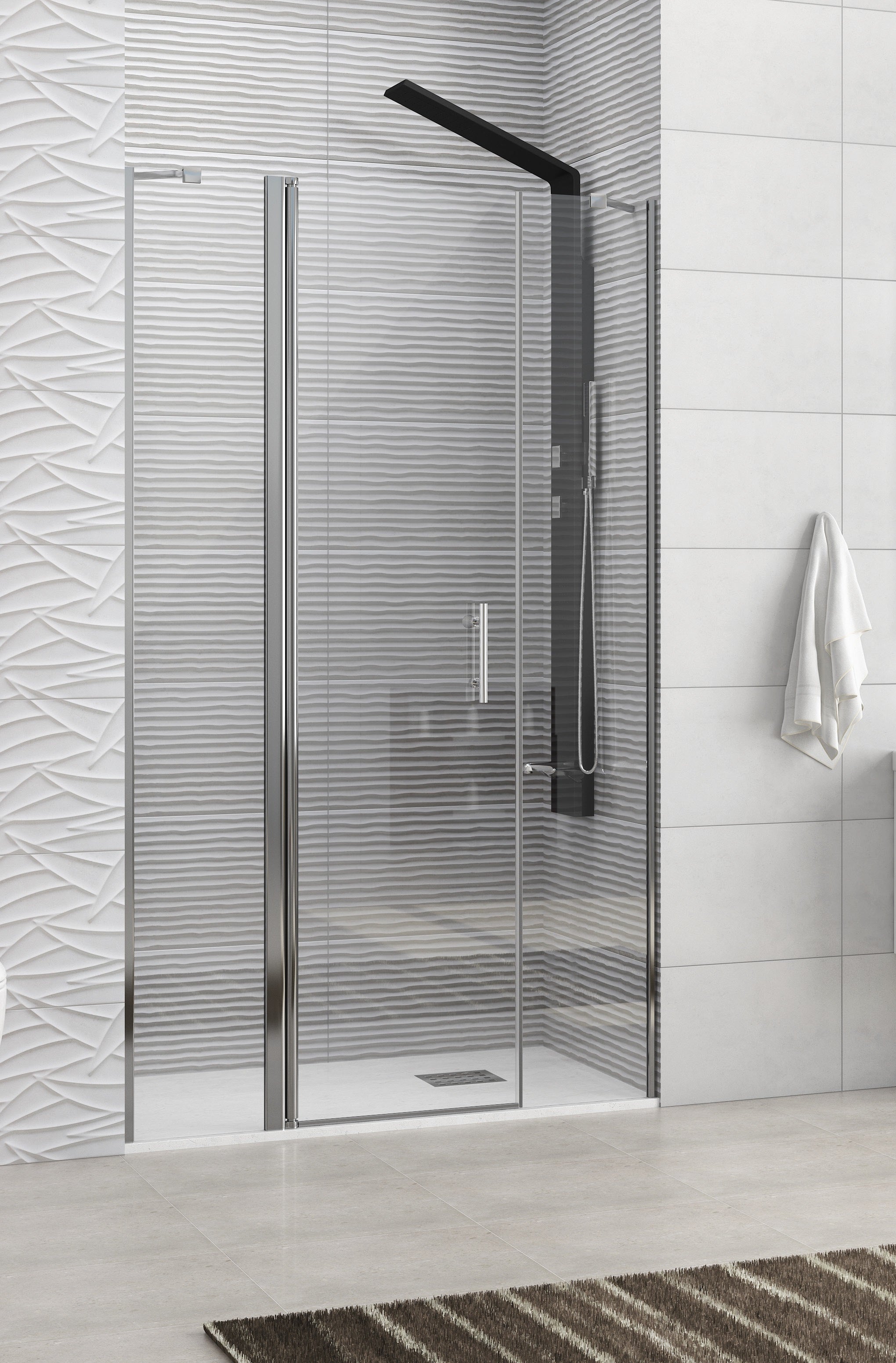 Panex 600 - 126.5-131.5 см. - отваряема врата стъклен параван за баня с хромиран профил 6 мм закалено стъкло KERANOVA