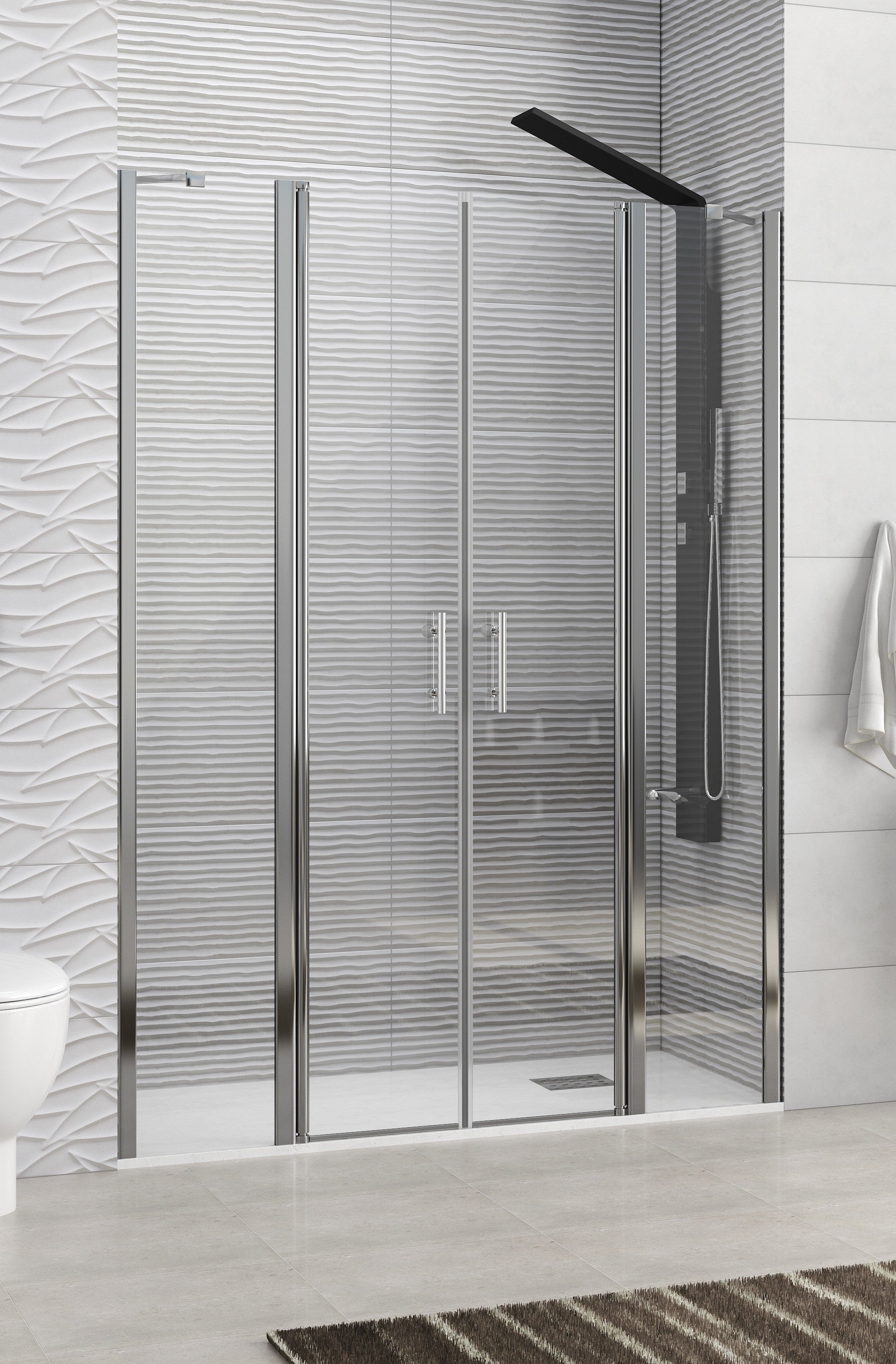 Panex 700 - 133-138 см. - отваряне в двете посоки. Стъклен параван за баня с две отваряеми врати, хромиран профил, 6 мм закалено стъкло, височина 190 см