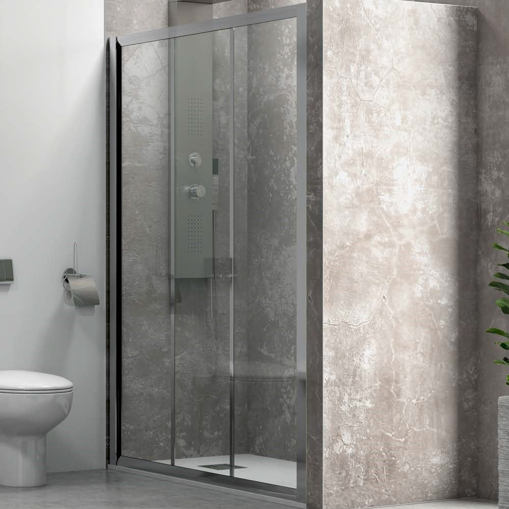 Penta 300 - 120-130 см. стъклен параван за баня с две плъзгащи и една статична част, хромиран профил, 4 мм закалено стъкло - KERANOVA