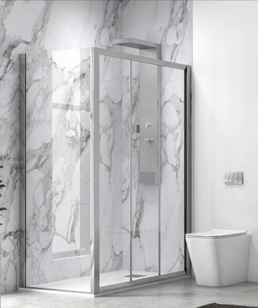 Penta 300 S-10 Cromo - 70x110 асиметрична душ кабина с 3 стъкла, 4 мм и 6 мм закалено стъкло, магнитен уплътнител, KERANOVA